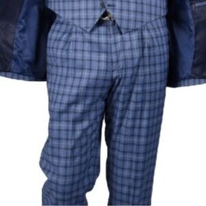 NWT Steve Harvey Collection "Rolls" Pant In Blue/Black Plaid Size 48X34